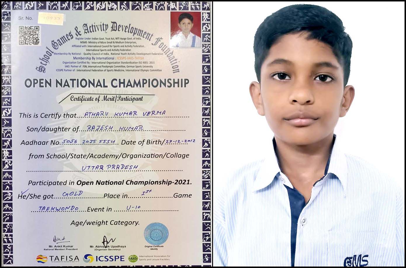 CMS student wins Gold in National Taekwondo Championship