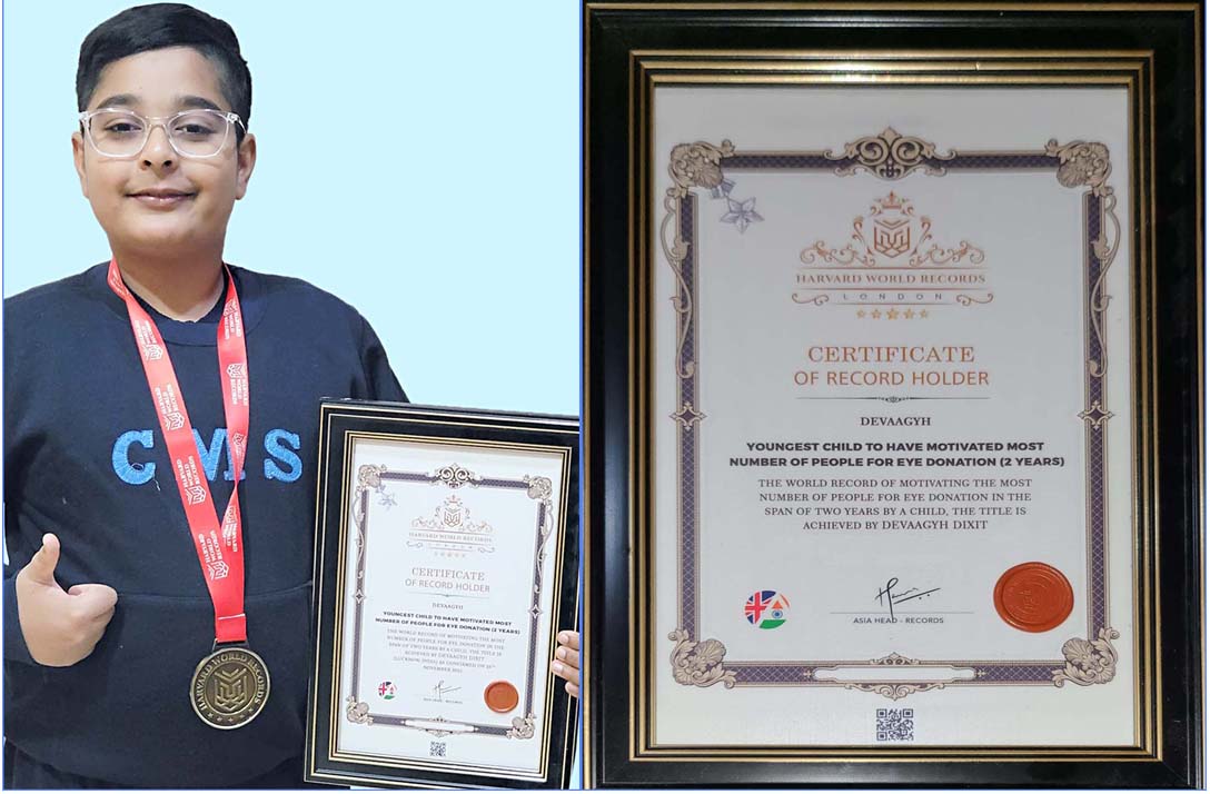 CMS student, who spreads awareness for Eye donation, earns place in Harvard World Records