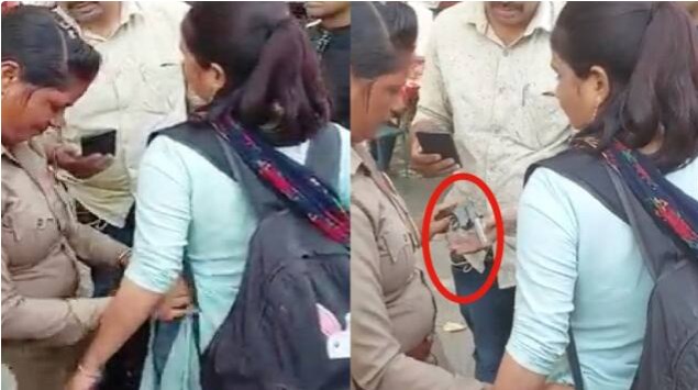कमर में तमंचा लगाकर कोल्ड ड्रिंक पीने पहुंची युवती