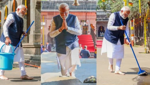 अनुष्ठान के पहले दिन पीएम नरेंद्र मोदी ने मंदिर में लगाया पोछा