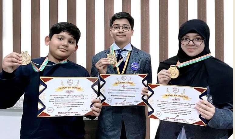CMS students win 3 Gold Medals in International Hindi Olympiad