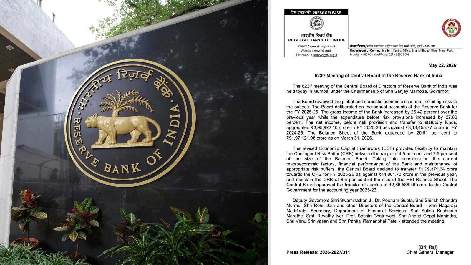 क्रूड ऑयल संकट के बीच RBI ने खोला खजाना! केंद्र सरकार को मिला 2.87 लाख करोड़ का बड़ा तोहफा