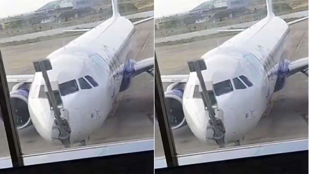 श्रीनगर एयरपोर्ट पर IndiGo Flight की Emergency! ब्रेक फेल होने से पार्किंग में पोल से टकराया विमान