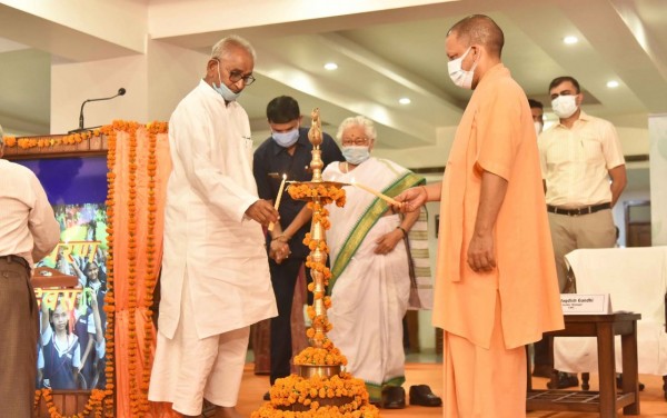 CM Yogi Adityanath plants sapling at CMS Gomti Nagar Campus to launch Environment Conservation Week