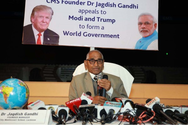 CMS Founder Dr Jagdish Gandhi appeals  to  Modi and Trump to form a World Parliament
